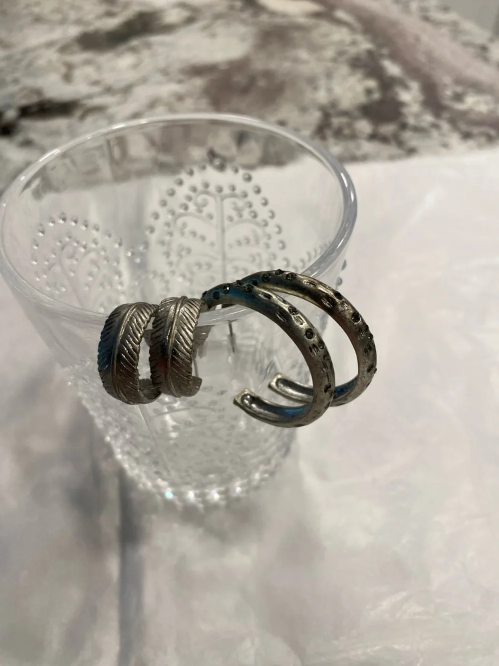 Silver Earring Bundle 3 Pair Set | Heart Dangle + Textured Hoops | Vintage Style - Picture 8 of 10